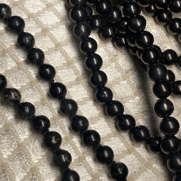 Vintage Black Jade Necklace 3 Strand w/ Magnetite & 925 Silver Clasp - Picture 9 of 12